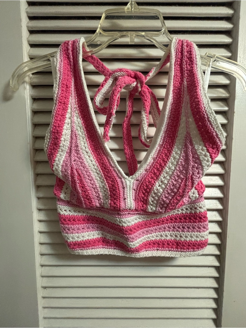 Hollister Pink & White Crochet Halter Tank